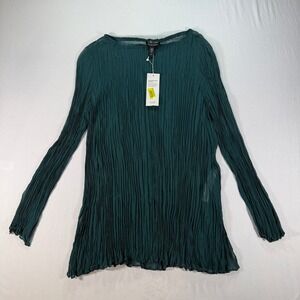 Eileen Fisher Crinkled Sheer Silk Georgette Top Women's Small P Teal Green Sheer